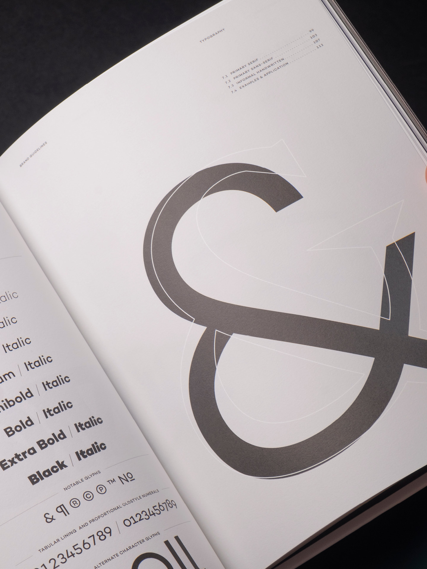 A detailed shot of the various components of the sans-serif typeface