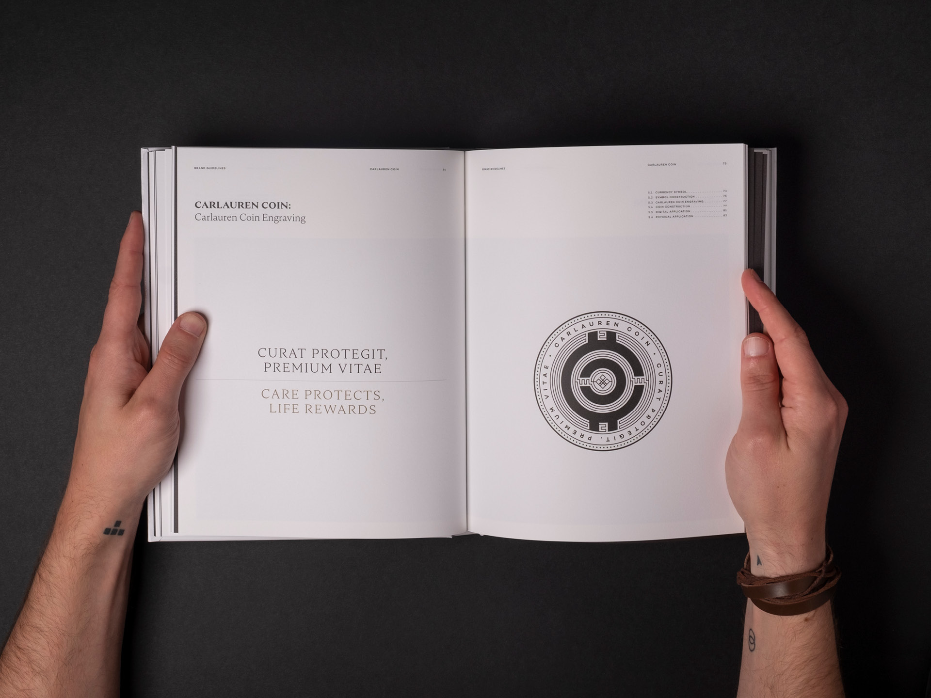 A printed spread from the Carlauren guidelines showing the detail of the Carlauren coin